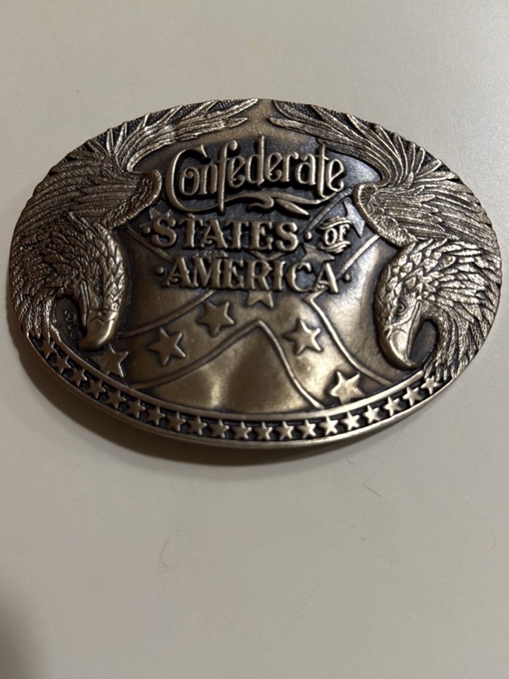 Confederate States of America Oval Metal Belt Buckle - Antique Solid Brass